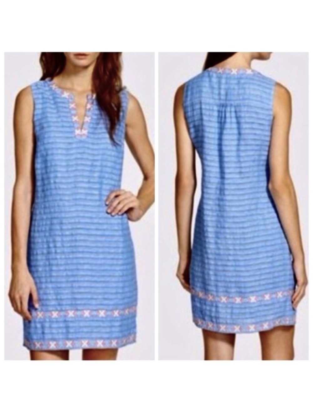 Vineyard Vines Blue 100% Linen with Aztec Print - Picture 3 of 10